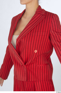 Cynthia dressed formal red striped jacket red striped suit upper…
